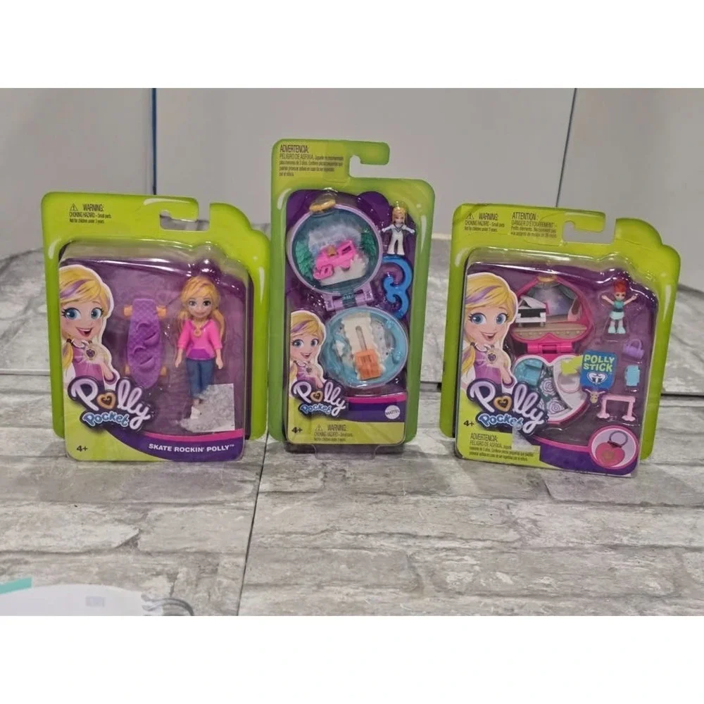 3 NEW Mattel Polly Pocket‎ Skate Rockin' Set, Cabin/Sledding and Ballet Recital